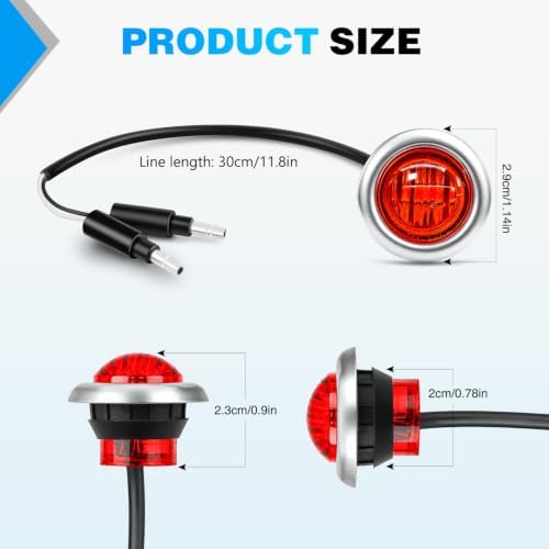 Nilight 3/4" Round Marker Lights 10PCS Red with 304 Stainless Steel Bezel