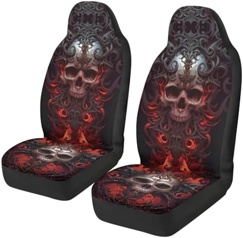 Bulopur Gothic Skull Automobile Seat Covers Front Seats 2 Pack Carseat Cover Easy Install Highback Car Bucket Seat Cover & Accessories Auto Interior Decor Set