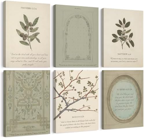 Sage Green Christian Wall Art Posters Vintage Bible Verse Canvas Wall Decor Scripture Botanical Art Prints Religious Pictures Christian Paintings Artwork Living Room Bedroom 8x10x6 Inch Ready to Hang by Unknown