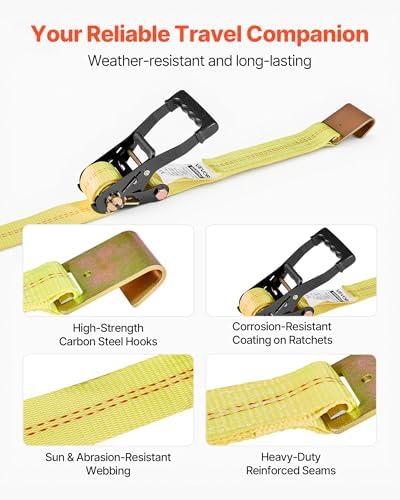VEVOR Wheel Chock Tie-Down Kit, Tire-Style Motorcycle Tie-Down System, Car Kit with Flat Hook, Break Strength 10009 lbs & Working Load 3333 lbs Trailer Strap for ATVs, SUVs, Trailers