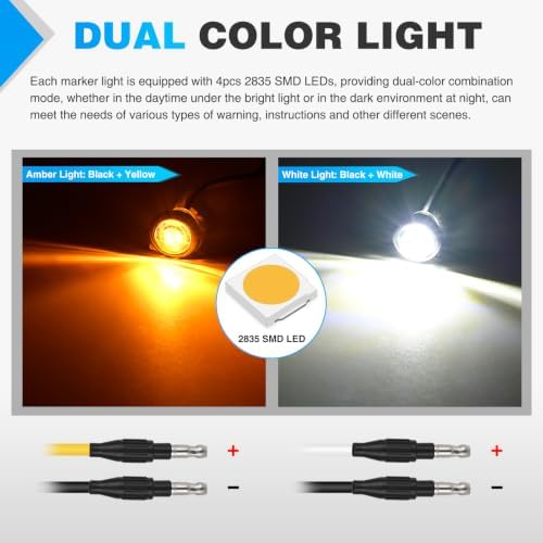 Nilight 3/4 Inch Dual Color Marker Light Amber Turn White Clearance Lights
