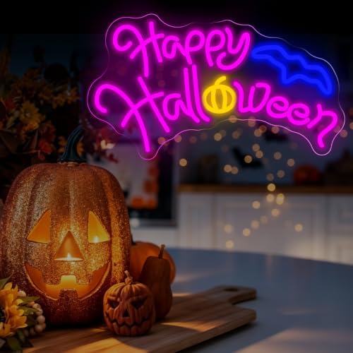 Happy Halloween Neon Sign, Bat Pumpkin Halloween LED Light, 16.7"x9.4" - Image 7