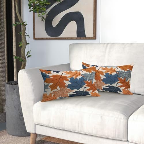 Fall Pillow Covers 12x20 Set of 2 Burnt Orange Blue Maple Leaf - Image 6