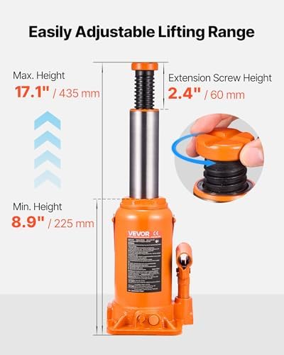 VEVOR Hydraulic Bottle Jack, 20 Ton/44092 LBS All Welded Bottle Jack, 7.5-14 inch Lifting Range, with 3-Section Long Handle, for Pickup Truck, Truck, Car, RV, Auto Repair, Industrial Engineering - Image 3