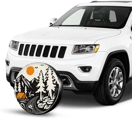 Campsite Sunrise Mountain River Spare Tire Cover Universal Waterproof Wheel Tire Covers Dust-Proof Wheel Tire Protector Tyre Covers for Trailer RV SUV Camping Off-Road Truck Vehicle Travel 14 Inch
