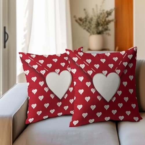 Valentines Day Pillow Covers 20x20 Set of 2 White Red Heart Throw Pillow Covers Love Pillowcase Linen Decoration Farmhouse Holiday Cozy Soft Cushion Case Couch for Indoor Outdoor Home Decor - Image 3