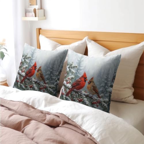 Winter Red Cardinal Bird Pillow Covers 24x24 Set of 2 Highly Absorbent - Image 2