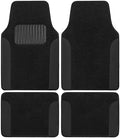 BDK Carpet Floor Mats for Cars, Two-Tone Carpet Car Mat with Faux Leather Accents, Automotive Floor Mat Sets with Built-in Heel Pad, Stylish Interior Car Accessories Black