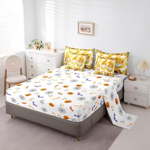 Scandinavian Gnome Comforter Set King Size with Sheets -7 Pieces Bed in a Bag Farmhouse Sunflower Bedding Sets,Cartoon Cute Kawaii Santa Dwarf Bed Set with Comforter,Sheets,Pillowcases & Shams - Image 4