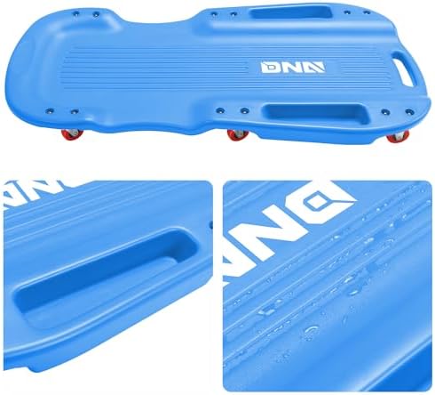 DNA Motoring 38 Inches Low Profile Plastic Rolling Garage Shop Floor Creeper with Side Pockets & 6pcs Casters, Blue, TOOLS-00391 - Image 4
