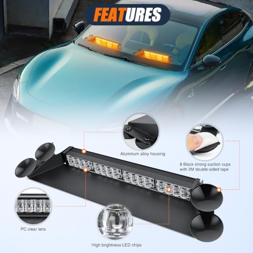 Nilight 32LED Amber Dash Strobe Light w/Controller Windshield Mount