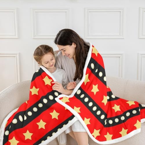 Castle Fairy Movie Throw Blanket Star Dots Stripe Fleece Flannel Blankets Kids Boys Girls Room Decor Theater Retro Style Bed Blankets for Bed Sofa Couch Red Yellow Black Plush Blanket Throw 50"x60" - Image 2