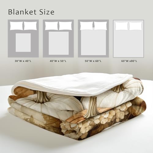 Fall Blankets and Throws White Pumpkin Print Blanket for Couch Bed Room Home Autumn Harvest Flannel Throw Thanksgiving Decor Gifts (49"x59") - Image 4