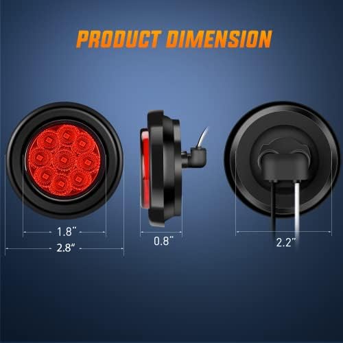 Nilight 2" Round Marker Light 2PCS Red 9LED Indicator Clearance Lights