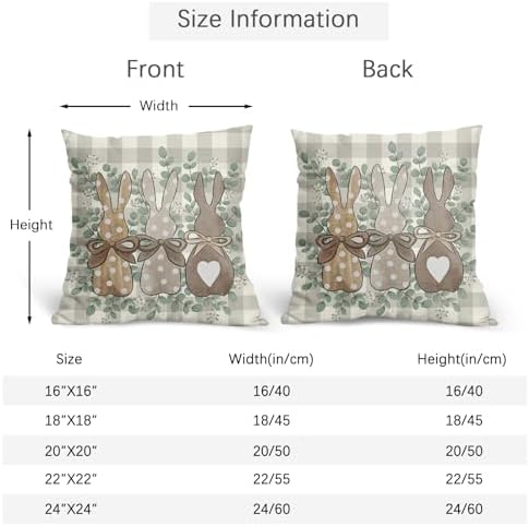 Easter Pillow Covers 16x16 Set of 2 Spring Throw Pillow Covers Rustic Bunny Buffalo Plaid Pillowcase Linen Decoration Farmhouse Soft Decorative Grey Cushion Case Couch for Indoor Outdoor Home Decor - Image 4