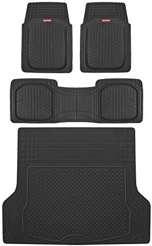Motor Trend FlexTough™ Deep Dish Plus Rubber Car Floor Mats with Trunk Mat Cargo Liner, Front & Rear Combo Set fits Most Car SUV Van Coupe Sedan, Heavy Duty All Weather Trim to Fit
