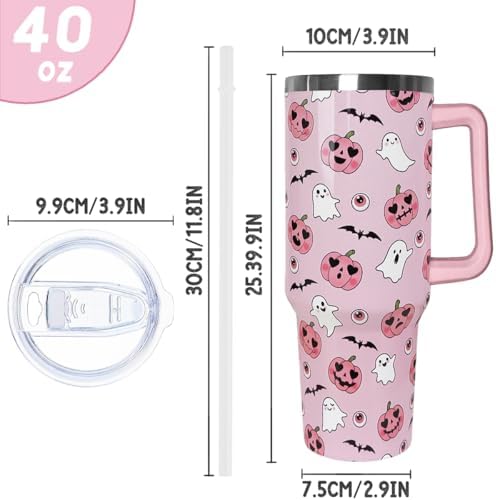 Halloween Tumbler 40oz Ghost Tumbler Spooky Bat Leak Proof Cups with Handle and Straw Insulated Water Bottle Coffee Travel Mugs for Halloween Decor Gifts for Women Goth Witchy (1PCS) - Image 4