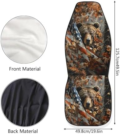 Camouflage Hunting Bear Car Seat Covers Breathable Front Seat Covers Easy Installation Stretch Polyester Fabric Cover Protection Interior Accessories Universal Fit Most Cars SUV