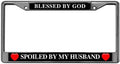 Stainless Steel Car Licence Plate Covers Blessed by God Spoiled by Husband License Plate Frames Bible Verses Rust Resistant Car Licenses Plate Covers Holders for US Auto Cars