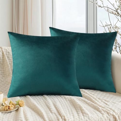 VAKADO Teal Decor Throw Pillow Covers Soft Solid Square Velvet Decorative Couch Cushion Covers Cozy Pillow Cases Home Decoration for Patio Sofa Bedroom Office Car 18x18 Set of 2 - Image 5
