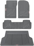 Motor Trend FlexTough Advanced Gray Rubber Car Floor Mats with Cargo Liner Full Set - Front & Rear Combo Trim to Fit Floor Mats for Cars Van SUV, All Weather Automotive Floor Liners