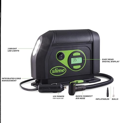 Slime 40088 Tire Inflator, Portable Car Air Compressor, Inflate Right automatic shut off, with Digital 99 psi Display, Long Hose and LED Light, 12V, 6 min inflation - Image 6