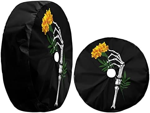 Delerain Spare Tire Cover with Backup Camera Hole Skeleton of Yellow Flower Wheel Covers Waterproof Dust-Proof UV Sun Universal Fit for Jeep Trailer RV SUV Truck (17 Inch for Diameter 31"-33") - Image 3