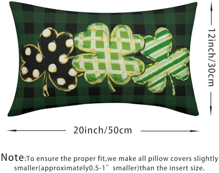 St Patricks Day Pillow Covers 12x20 Set of 2 Shamrock Clover Dark Green Throw Pillow Covers Spring Pillowcase Linen Farmhouse Decorative Buffalo Plaid Cushion Case Couch for Indoor Home Decor - Image 4
