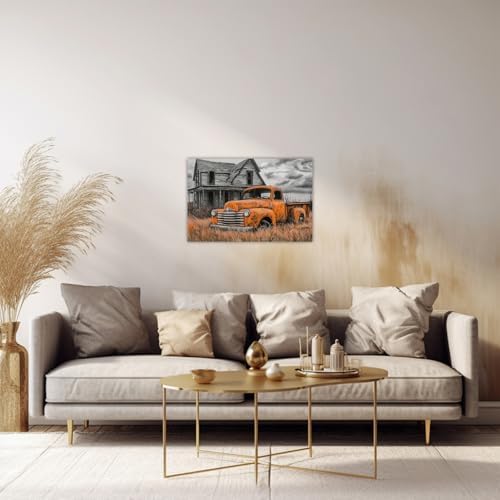 AWPANERAR Rustic Farmhouse Wall Decor Old Truck Canvas Print Car Painting Vintage Truck Poster Living Room Decor Frame (Orange, (20.00" x 30.00")) - Image 5