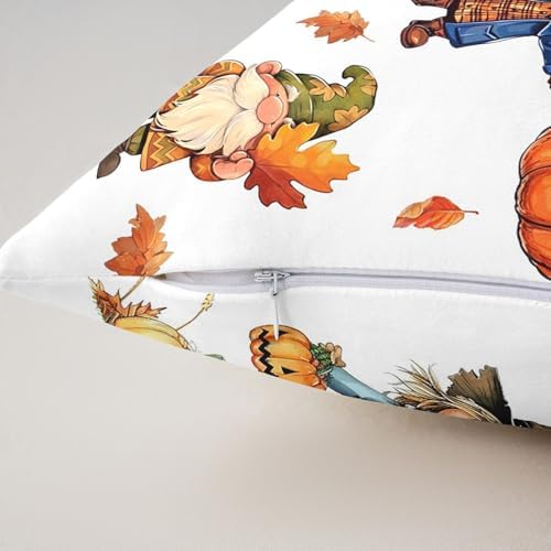 Autumn Thanksgiving Reversible Print Pillow Covers 18"x18" Pack of 2,Rustic Fall Pumpkin Scarecrow Sunflower Maple Leaves Throw Cushion Covers,Farmhouse Harvest White Couch Pillow Covers - Image 5