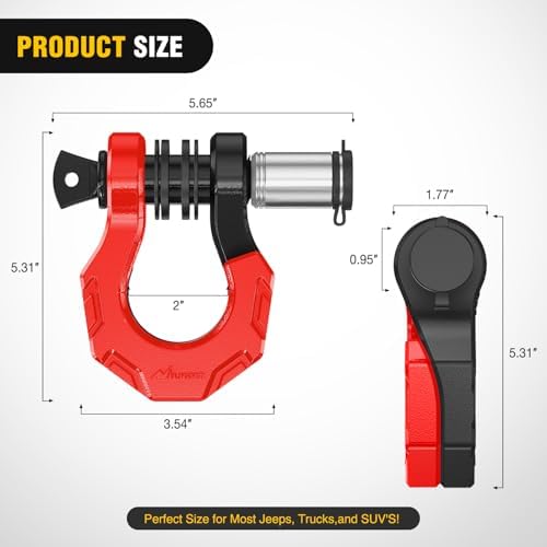 Nilight 2 Pack 3/4" D-Ring Separate Shackle 45,000 Lbs Break Strength | Includes 7/8" Lock Pin, Isolators and Washers Off Road Recovery, for Tow Strap Winch Truck Vehicle Black&Red