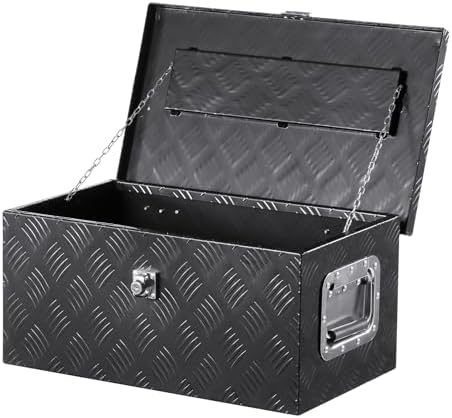 VEVOR Heavy Duty Aluminum Truck Bed Tool Box, Stripes Plated Tool Box with Side Handle and Lock Keys, Storage Toolbox Chest Organizer for Trailer, Pickup, Truck Bed, RV, 20"x12"x9.5", Black by VEVOR