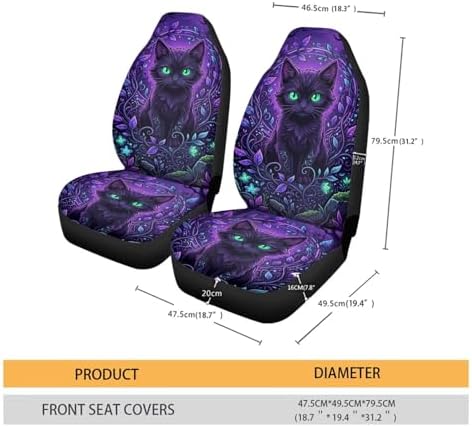 Talayituse Cat Floral Leaf Print Car Seat Cover for Front Seats, Stretchy Soft Vehicles Seat Cover Universal Fit High Back Car Interior Accessories for SUV Van Sedan