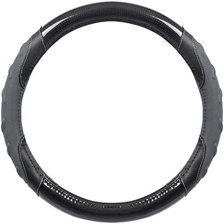 Motor Trend GripPlus Black Carbon Fiber Steering Wheel Cover, Standard 15 inch Size, Advanced Traction Grip, Car Steering Wheel Cover for Truck Van SUV Auto