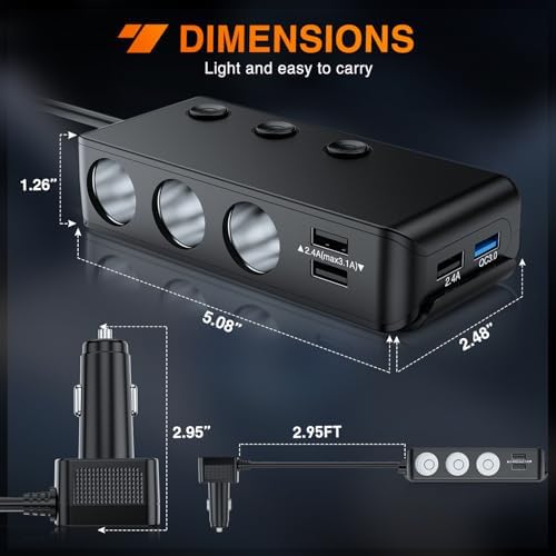 Nilight 9 in 1 Cigarette Lighter Adapter Splitter with PD/QC 3.0