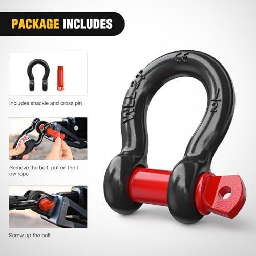 Nilight 4 PCS Small 1/2" D-Ring Shackles | 2 Ton (4409 lbs) Capacity Heavy Duty Off-Road Recovery Shackle Kit for Cars and Other Applications for Tie Downs Towing Black & red