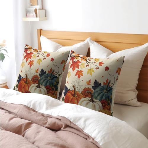 Fall Pumpkin Pillow Covers 16x16 Inch Set of 2, Autumn Blue Orange Throw Pillow Covers Harvest Thanksgiving Pillowcase, Maple Leaf Decorative Seasonal Cushion Case Couch for Indoor Outdoor Home Decor - Image 7