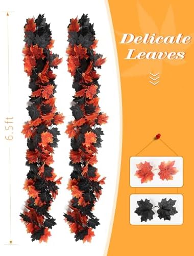 Joyhalo 5 Pack Fall Garland Black Leaves Garland for Autumn Halloween Decor - Image 3