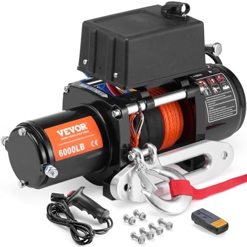 VEVOR Electric Winch, 6000 lb Truck Trailer Winch, 12V DC 1/4 in x 55 ft Synthetic Rope Aluminum Fairlead Wireless & Wired Remote Control, IP55 Waterproof Towing for Off Road SUV ATV UTV Jeep Boat by VEVOR