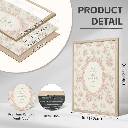 Christian Nursery Wall Art Bible Verse Canvas Wall Decor Girl Floral Wall Art Aesthetic Scripture Pictures Jesus Religious Posters Pink Flower Prints Vintage Artwork for Bedroom 8x10x6 Inch Unframed - Image 2