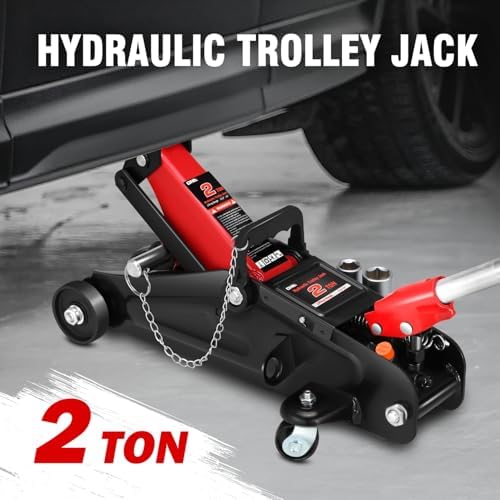 DNA Motoring Floor Jack with Socket and Lock, Low Profile Hydraulic Trolley Jack for Cars Lift, 2 Ton (4000 lbs) Capacity, Lifting Range 5.12"-13", Red, TOOLS-00677-RD - Image 2