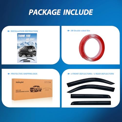 Nilight Tape-On Window Visors for Tacoma Double Cab 2016-2023, 4PCS