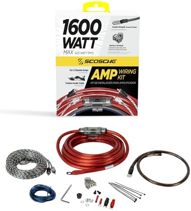 Scosche KPA5CC 5 Gauge 2-Channel Amp Wiring Kit, Complete Amplifier Installation Kit for Car Speakers & Subwoofers with Power & Ground Cables, RCA Audio Cable, Speaker Wire, Fuse Holder & Terminals