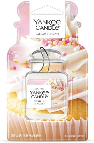Yankee Candle Car Jar Ultimate Air Freshener, Hanging Car Freshener, Long Lasting Car Fragrance, Vanilla Cupcake (Pack of 3)