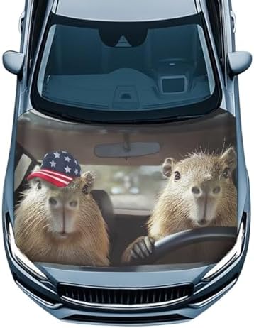 Funny Capibala Hood Wraps for Cars Hood Wrap Protector Washable Car Hook Elastic Fabrics Can be Washed Hook Wraps