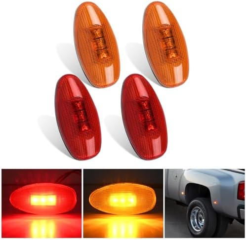 Nilight Fender Side Marker Light Red Amber Fits 2001-2014 Chevy GMC