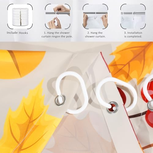 Thanksgiving Turkey Shower Curtain, Fall Autumn Harvest Pumpkins Falling Maple Leaves Thanksgiving Day Bathroom Curtain Waterproof Fabric Machine Washable with Hooks, 60" Wx72 L - Image 6