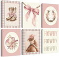 Western Cowgirl Nursery Wall Art Decor Vintage Girl Room Canvas Poster Pink Coquette Nursery Art Prints Preppy Aesthetic Pictures Bow Floral Boots Artwork for Girls Bedroom 12x16x6 Inch Wrapped Canvas by Unknown