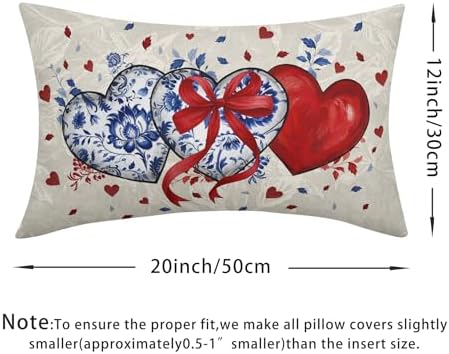 Valentines Day Pillow Covers 12x20 Set of 2 Red Blue Heart Throw Pillow Covers Love Pillowcase Linen Decoration Farmhouse Holiday Cozy Soft Cushion Case Couch for Indoor Outdoor Home Decor - Image 4