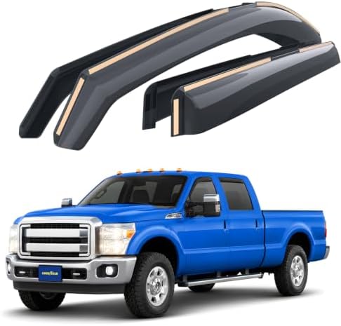 Goodyear Shatterproof in-Channel Window Deflectors for Ford F250 to F550 Super Duty 1999-2016 SuperCrew, Rain Guards, Window Visors for Cars, Vent Deflector, Car Accessories, 4 pcs - GY003430